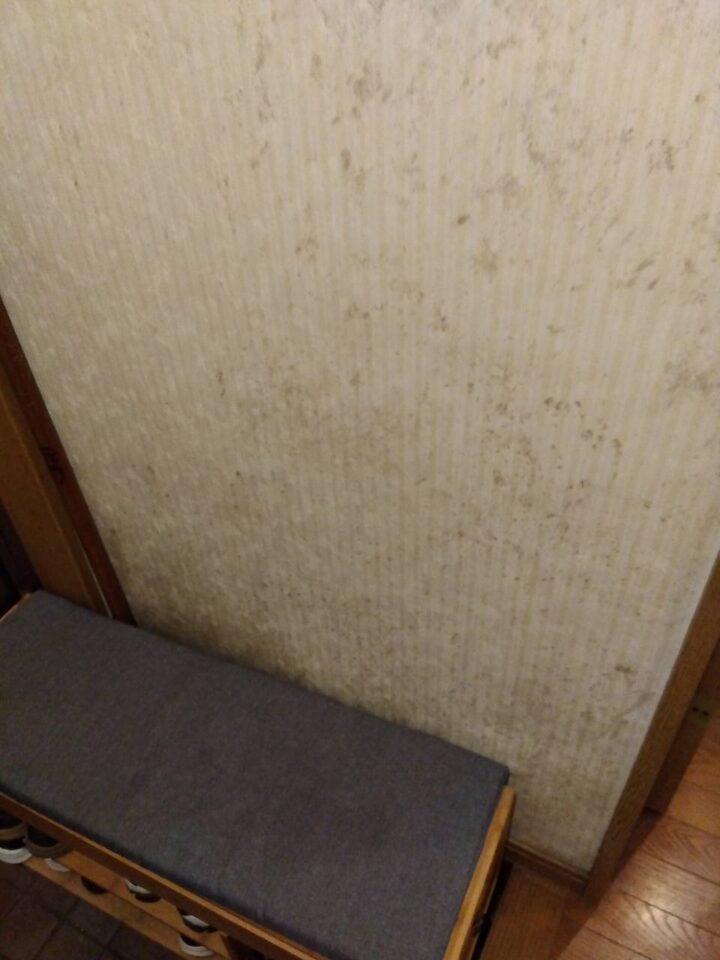 玄関の汚れた壁紙